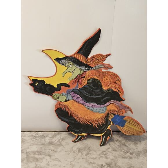 4 VTG KIRK Halloween Paper Die Cut Black Cat Tombstone Witch Werewolf Scarecrow - Picture 2 of 16